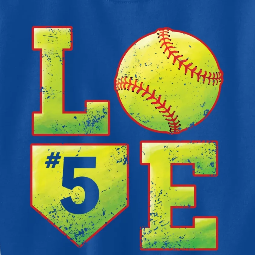 Softball Player Number 5 Softball Mom Dad #5 Biggest Fan Great Gift Kids Sweatshirt