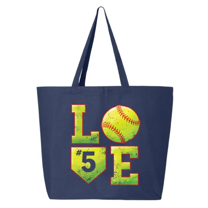 Softball Player Number 5 Softball Mom Dad #5 Biggest Fan Great Gift 25L Jumbo Tote