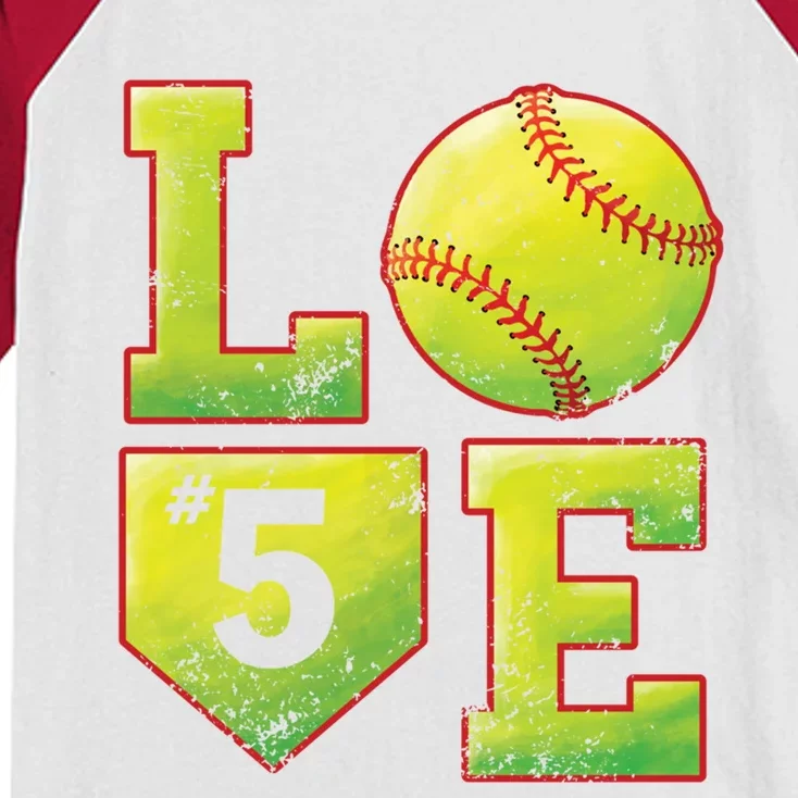 Softball Player Number 5 Softball Mom Dad #5 Biggest Fan Great Gift Kids Colorblock Raglan Jersey