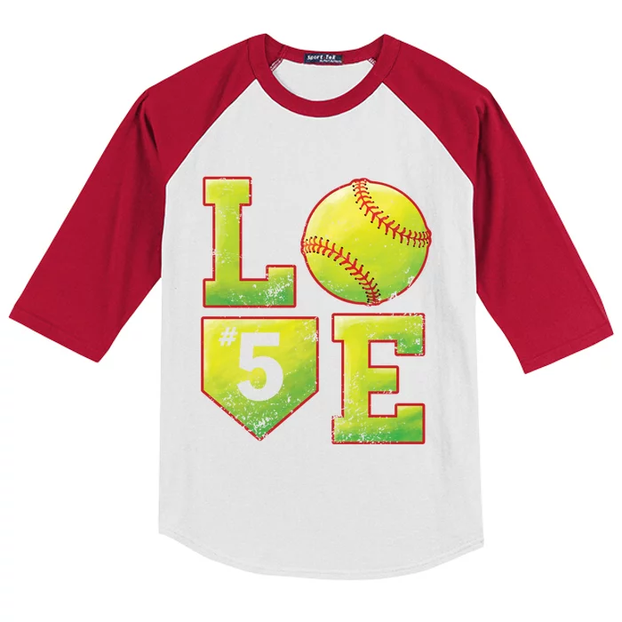 Softball Player Number 5 Softball Mom Dad #5 Biggest Fan Great Gift Kids Colorblock Raglan Jersey