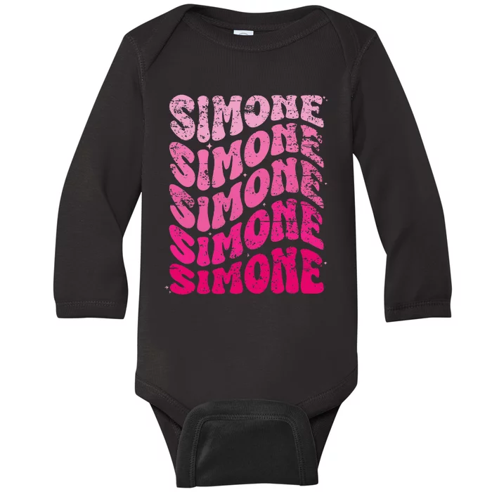 Simone Personalized Name I Love Simone 70S Vintage Baby Long Sleeve Bodysuit