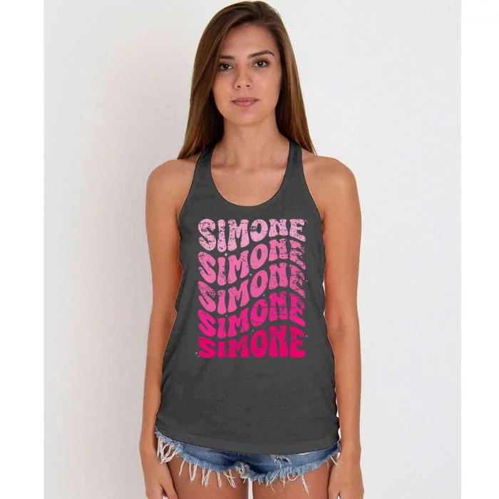 Simone Personalized Name I Love Simone 70S Vintage Women's Knotted Racerback Tank