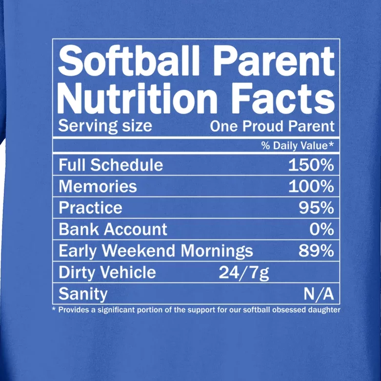 Softball Parent Nutrition Facts Gift Kids Long Sleeve Shirt