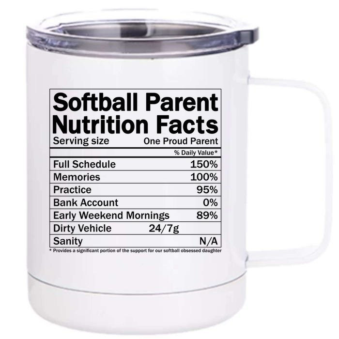 Softball Parent Nutrition Facts Gift Front & Back 12oz Stainless Steel Tumbler Cup