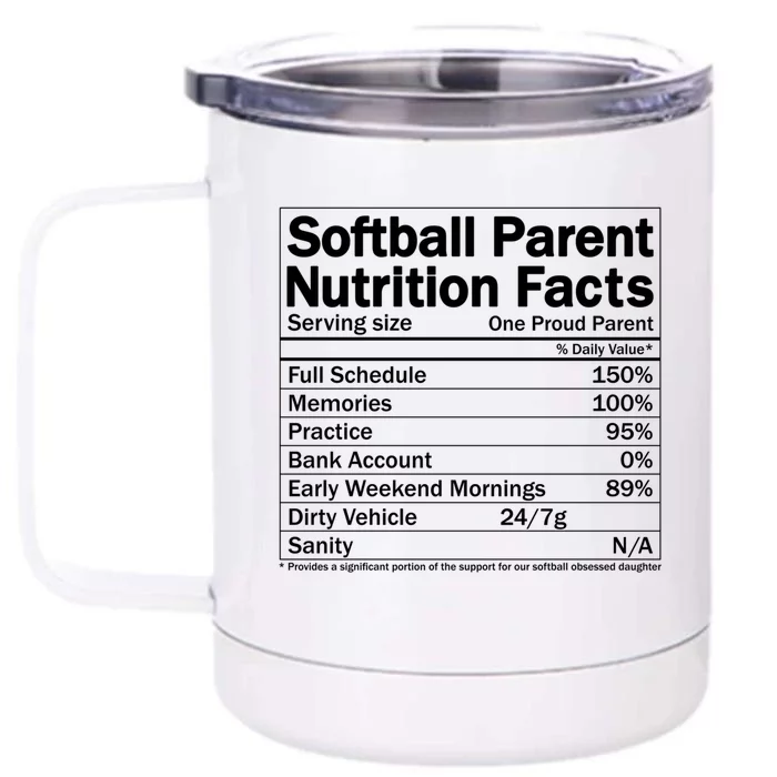 Softball Parent Nutrition Facts Gift Front & Back 12oz Stainless Steel Tumbler Cup