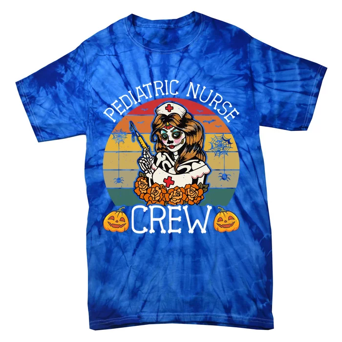 Skeleton Pediatric Nurse Crew Funny Vintage Halloween Nurses Gift Tie-Dye T-Shirt