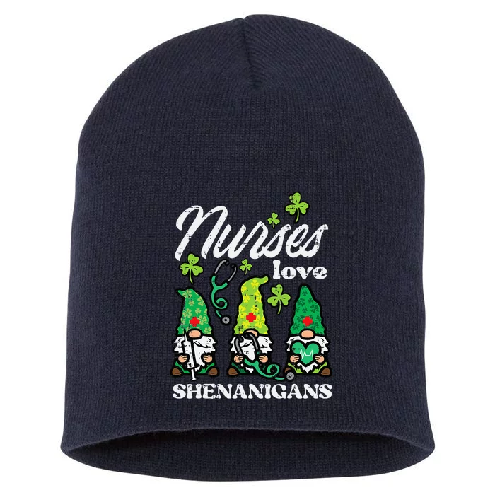 St Patricks Nurses Love Shenanigans Gnomes Scrub Short Acrylic Beanie