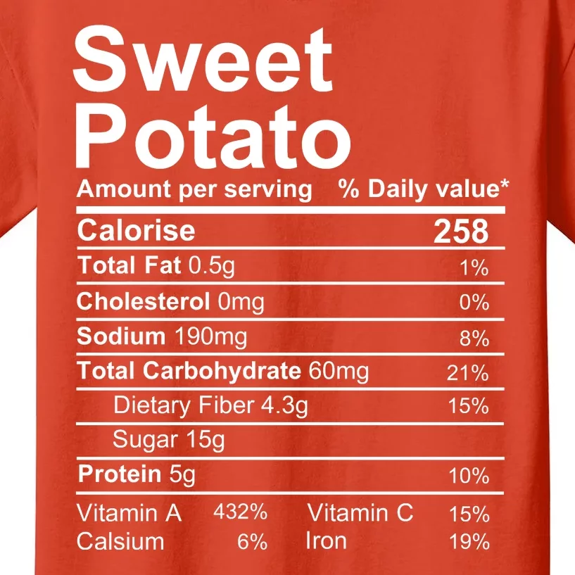 Sweet Potato Nutrition Facts Label Kids T-Shirt