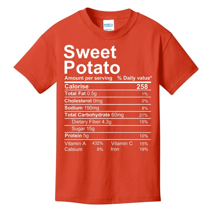 Sweet Potato Nutrition Facts Label Kids T-Shirt