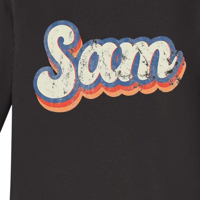 Sam Personalized Name Custom Lettering 70's Baby Long Sleeve Bodysuit