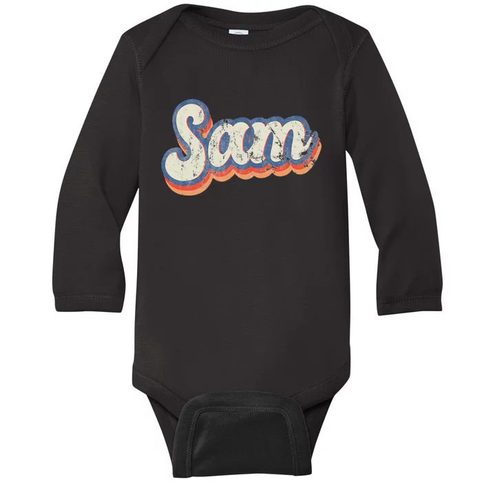 Sam Personalized Name Custom Lettering 70's Baby Long Sleeve Bodysuit