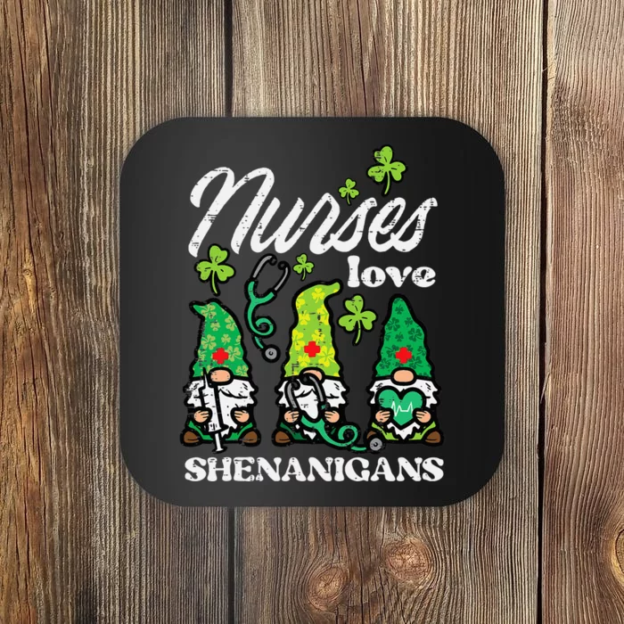 St Patricks Nurses Love Shenanigans Gnomes Scrub Coaster