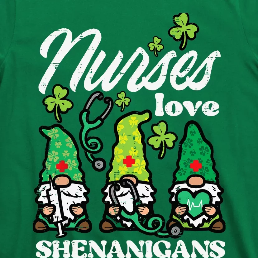 St Patricks Nurses Love Shenanigans Gnomes Scrub Top Wo T-Shirt