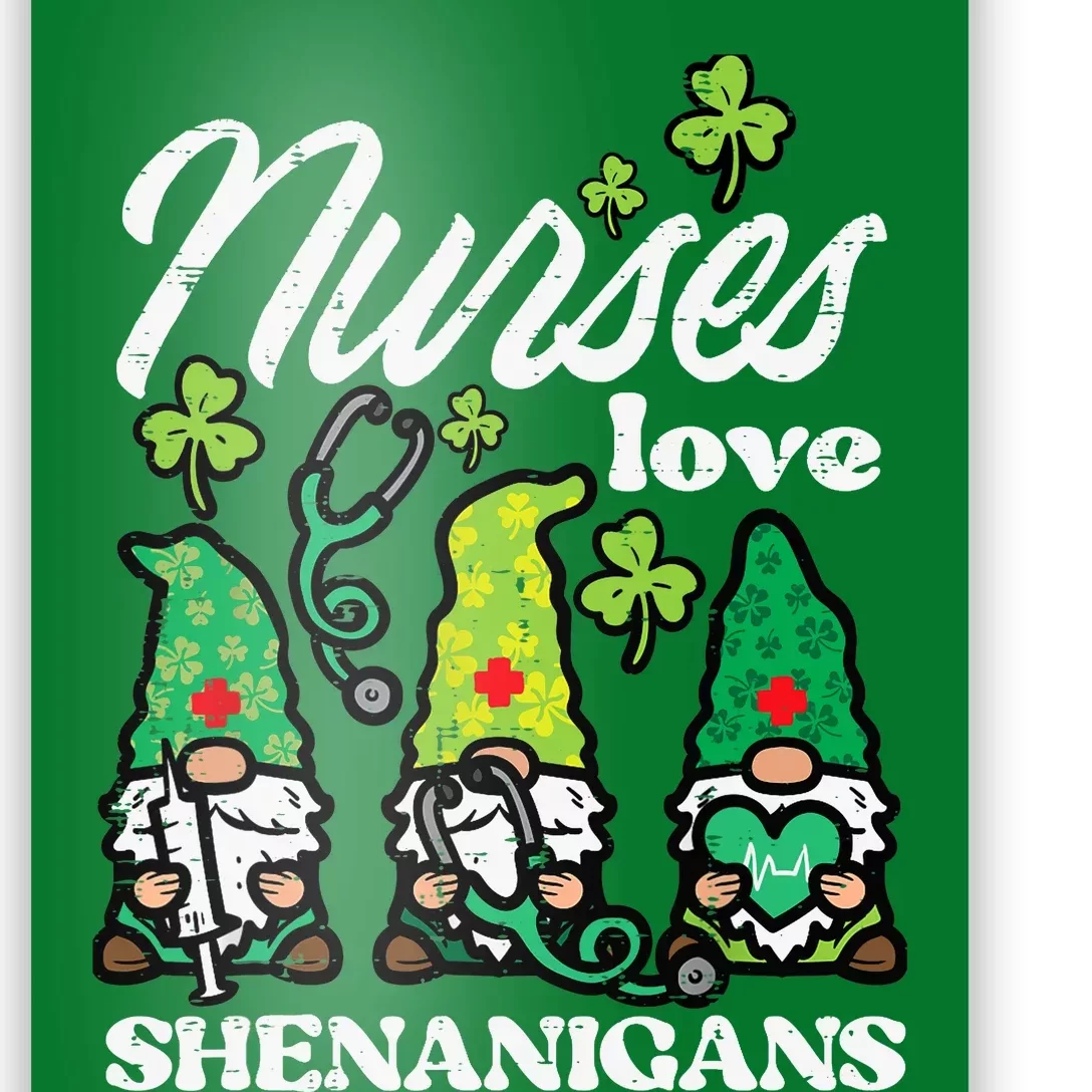 St Patricks Nurses Love Shenanigans Gnomes Scrub Top Wo Poster