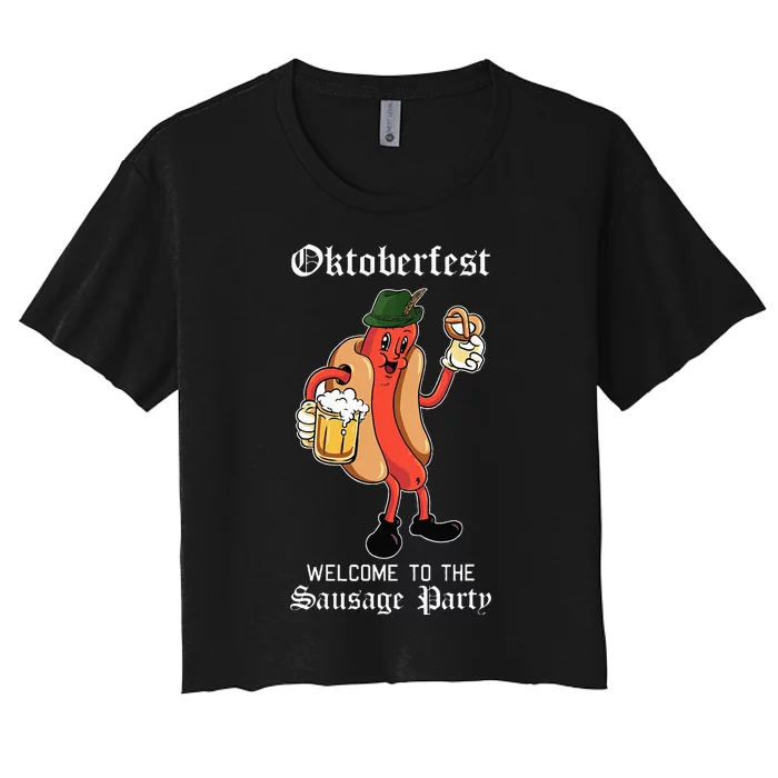 Sausage Party Oktoberfest Funny Bratwurst German Festival Women's Crop Top Tee