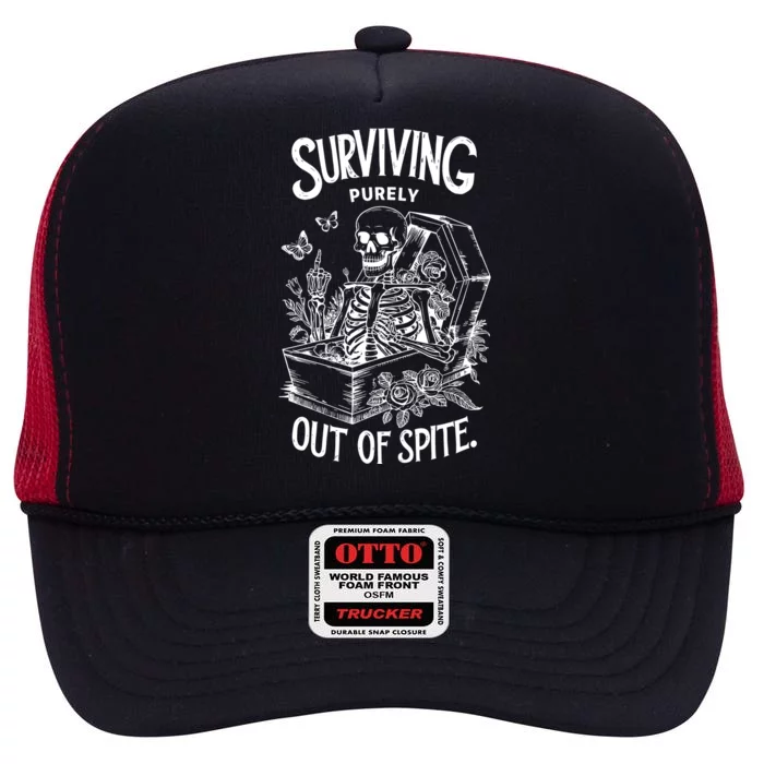 Surviving Purely Out Of Spite High Crown Mesh Trucker Hat