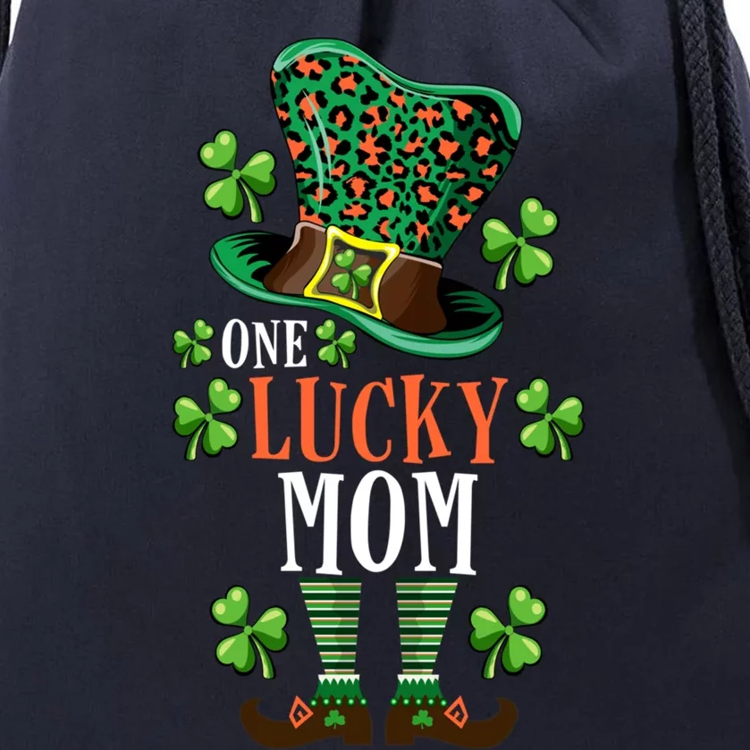 St Patrick’s One Lucky Mom Leprechaun Leopard Print Hat Gift Drawstring Bag