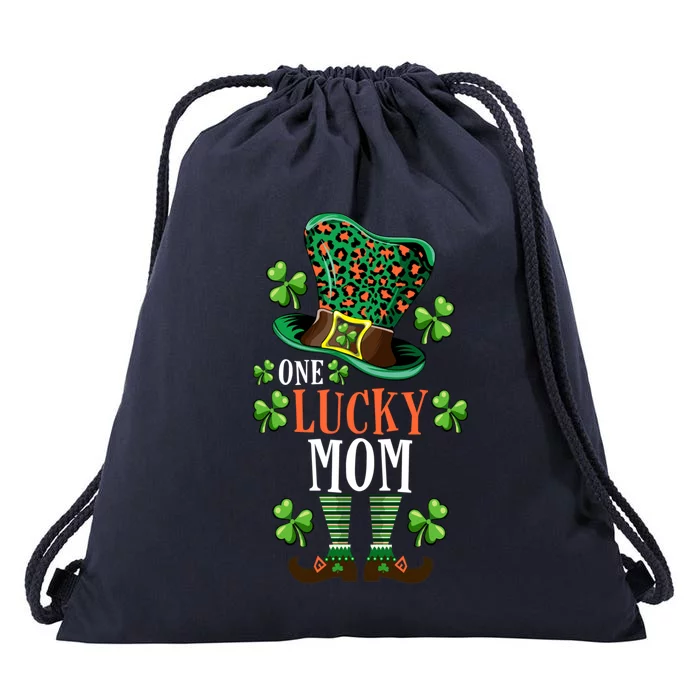 St Patrick’s One Lucky Mom Leprechaun Leopard Print Hat Gift Drawstring Bag