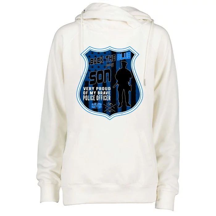 Support Police Officers Cop I Back The Blue For My Son Meaningful Gift Womens Funnel Neck Pullover Hood