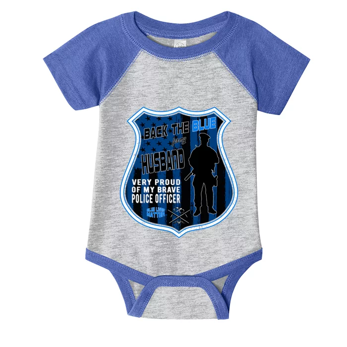 Support Police Officers Cop I Back The Blue For My Husband Gift Infant Baby Jersey Bodysuit