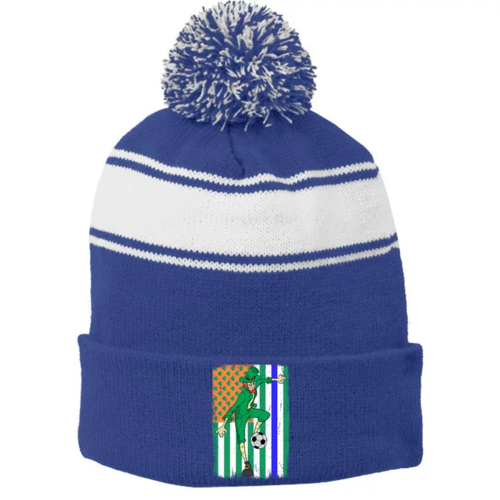 Soccer Police Officer Cop Irish Usa Flag St Patrick's Day Gift Stripe Pom Pom Beanie