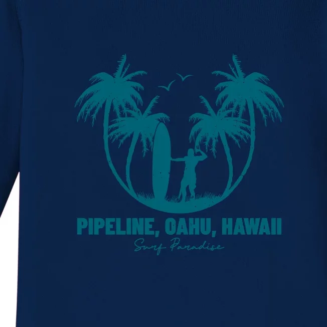 Surfing Pipeline Oahu Hawaii Summer For Surf Lovers Gift Baby Long Sleeve Bodysuit