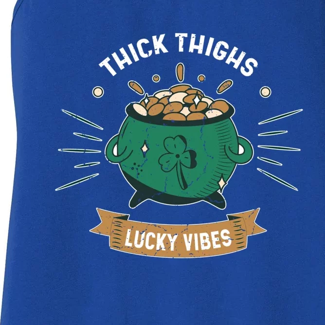 Shamrock Pot Of Gold Thick Thighs Lucky Vibes St Patricks Gift Women's Racerback Tank