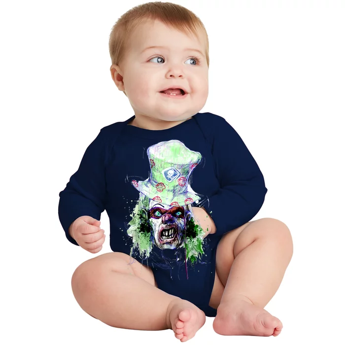 Spooky Clown Face Baby Long Sleeve Bodysuit