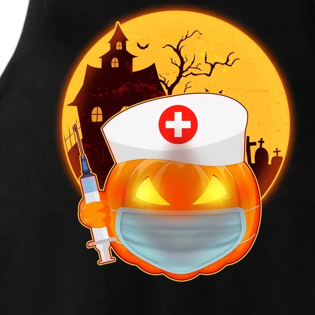 Spooky Halloween Nurse Pumpkin Ladies Tri-Blend Wicking Tank