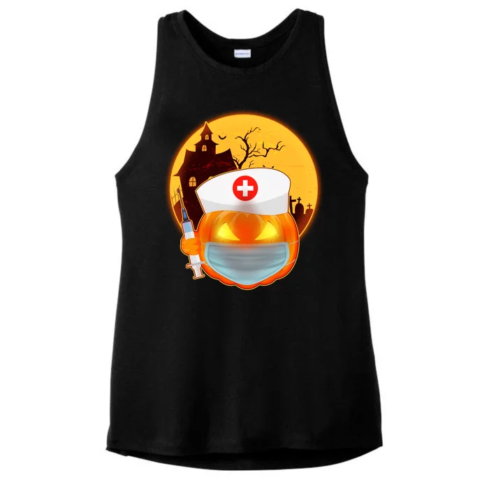 Spooky Halloween Nurse Pumpkin Ladies Tri-Blend Wicking Tank