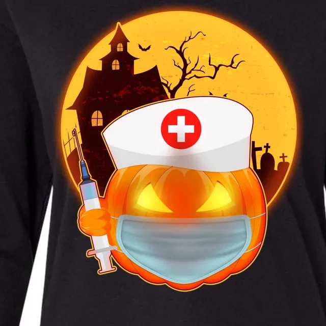 Spooky Halloween Nurse Pumpkin Womens Cotton Relaxed Long Sleeve T-Shirt