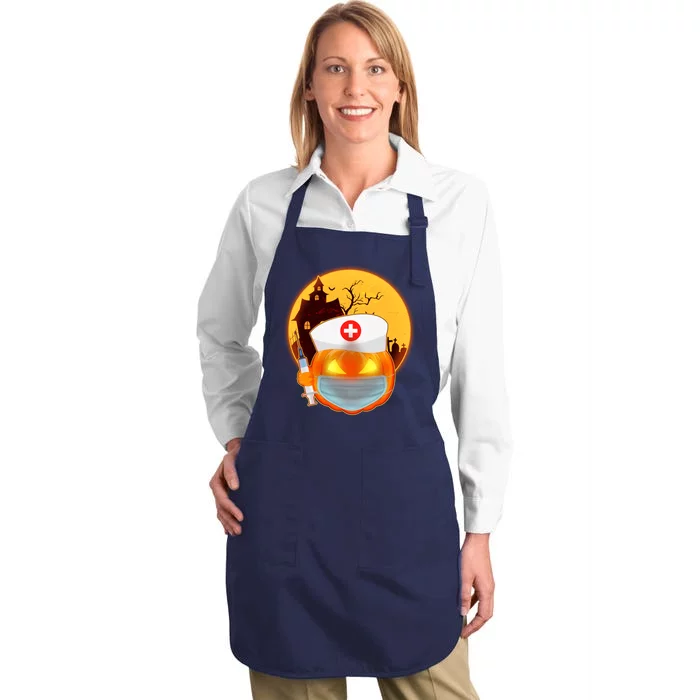 Spooky Halloween Nurse Pumpkin Full-Length Apron With Pocket