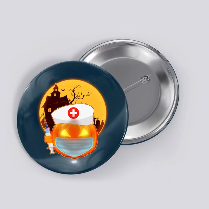 Spooky Halloween Nurse Pumpkin Button