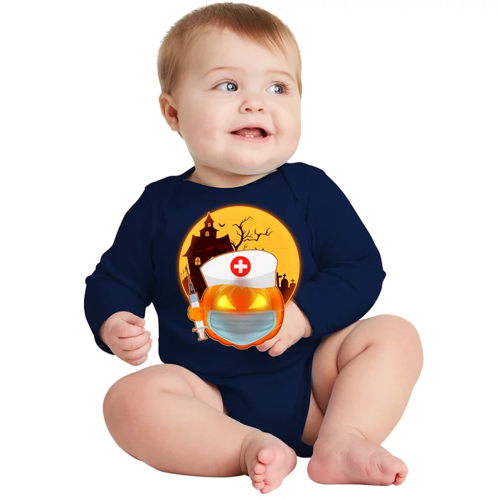 Spooky Halloween Nurse Pumpkin Baby Long Sleeve Bodysuit