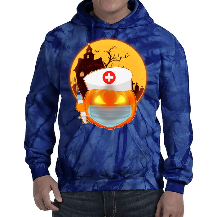 Spooky Halloween Nurse Pumpkin Tie Dye Hoodie