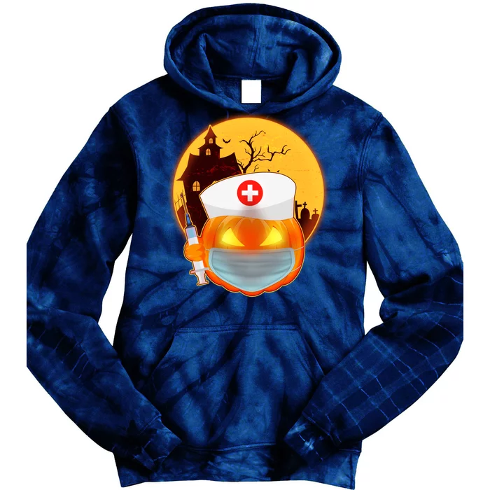 Spooky Halloween Nurse Pumpkin Tie Dye Hoodie