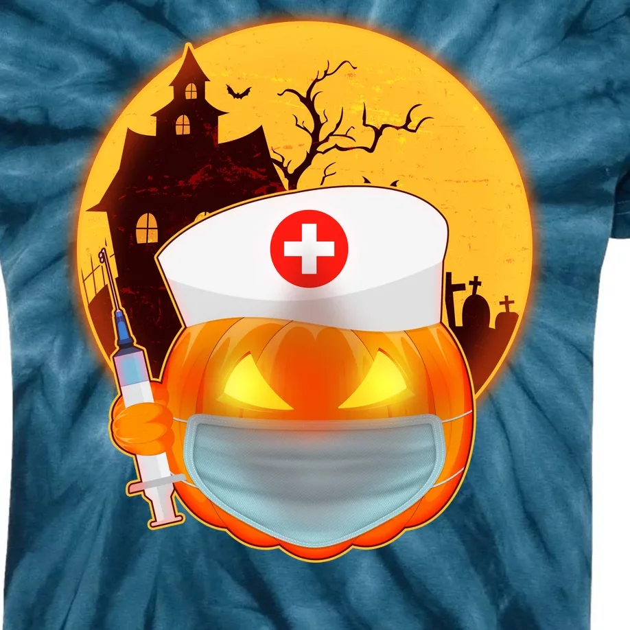 Spooky Halloween Nurse Pumpkin Kids Tie-Dye T-Shirt