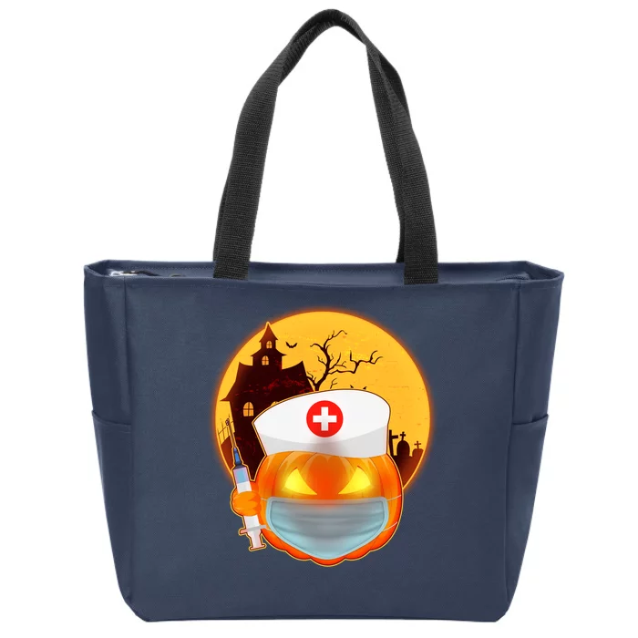 Spooky Halloween Nurse Pumpkin Zip Tote Bag