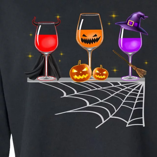 Spooky Wine Glasses Cropped Pullover Crew