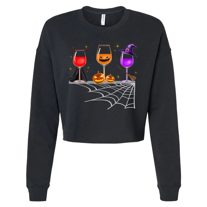 Spooky Wine Glasses Cropped Pullover Crew