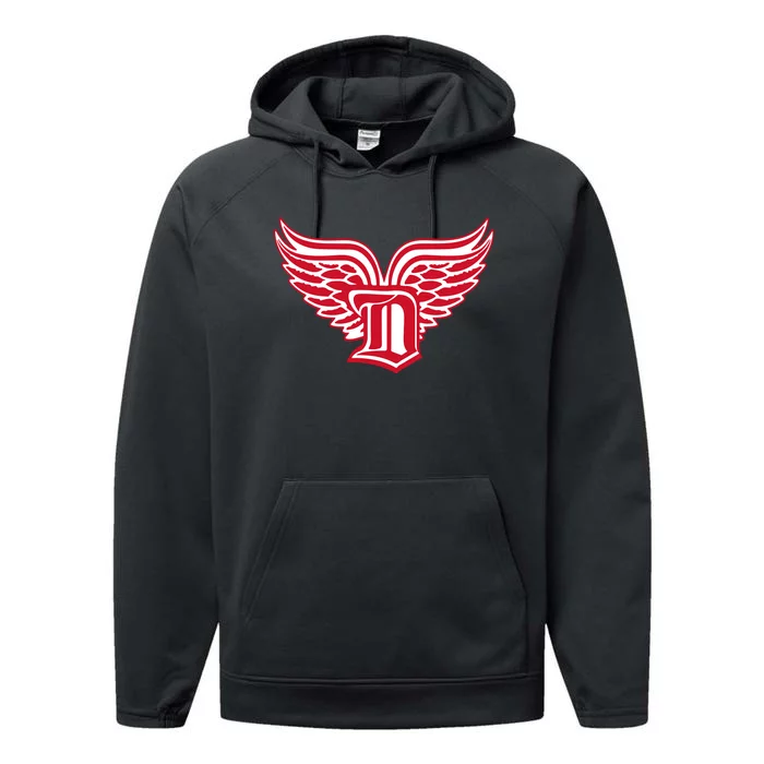 Sporty Detroit Fan Old English D With Wings Performance Fleece Hoodie