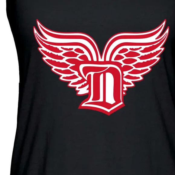 Sporty Detroit Fan Old English D With Wings Ladies Essential Flowy Tank