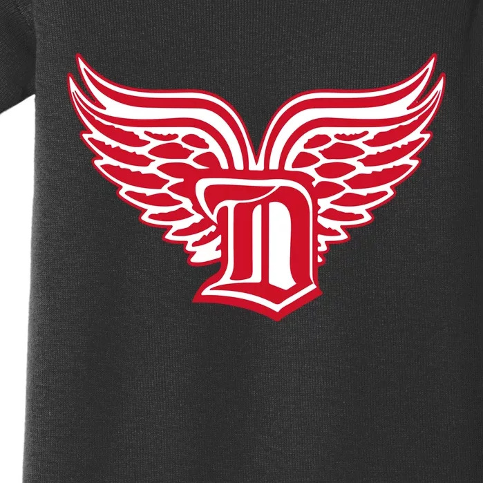 Sporty Detroit Fan Old English D With Wings Baby Bodysuit