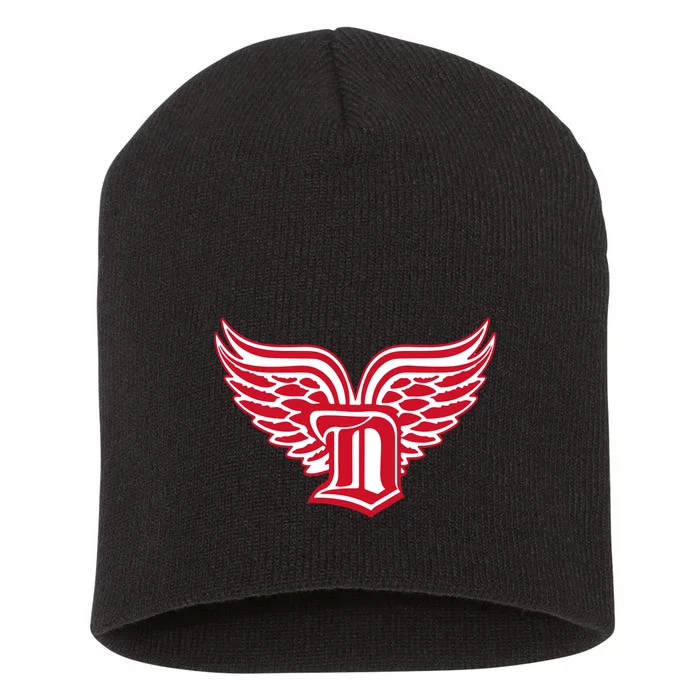 Sporty Detroit Fan Old English D With Wings Short Acrylic Beanie