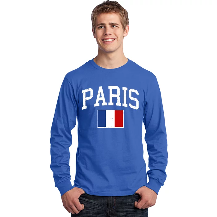 Sporty Paris France Flag Logo Sports Fan Long Sleeve Shirt