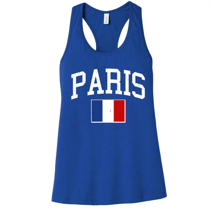 Sporty Paris France Flag Logo Sports Fan Women's Racerback Tank