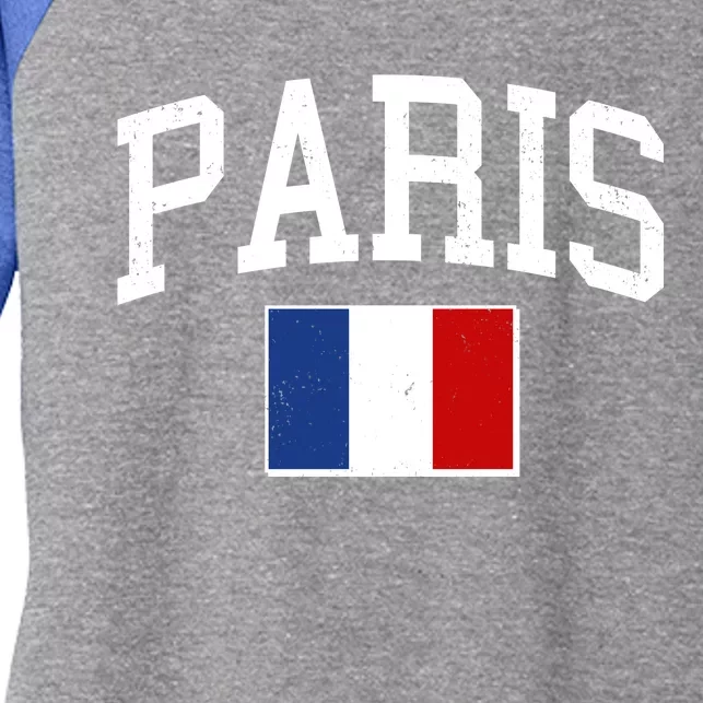 Sporty Paris France Flag Logo Sports Fan Women's Tri-Blend 3/4-Sleeve Raglan Shirt