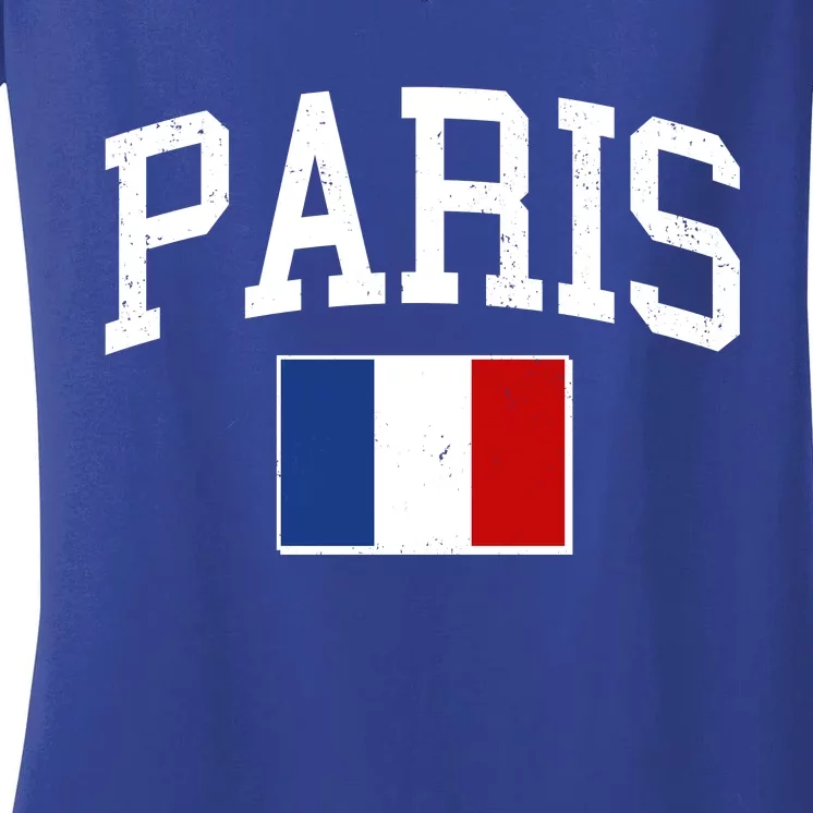 Sporty Paris France Flag Logo Sports Fan Women's V-Neck T-Shirt