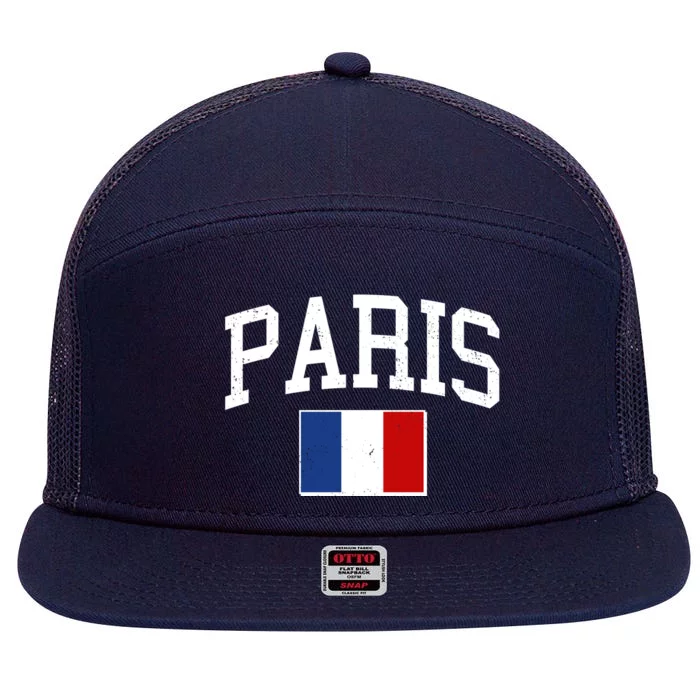 Sporty Paris France Flag Logo Sports Fan 7 Panel Mesh Trucker Snapback Hat