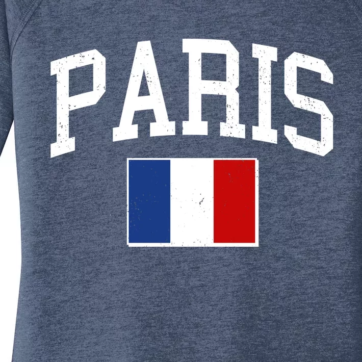 Sporty Paris France Flag Logo Sports Fan Women's Perfect Tri Tunic Long Sleeve Shirt